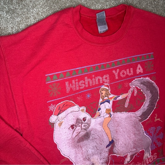 Gildan Red Christmas Taylor Swift Cat Sweater - Picture 4 of 12